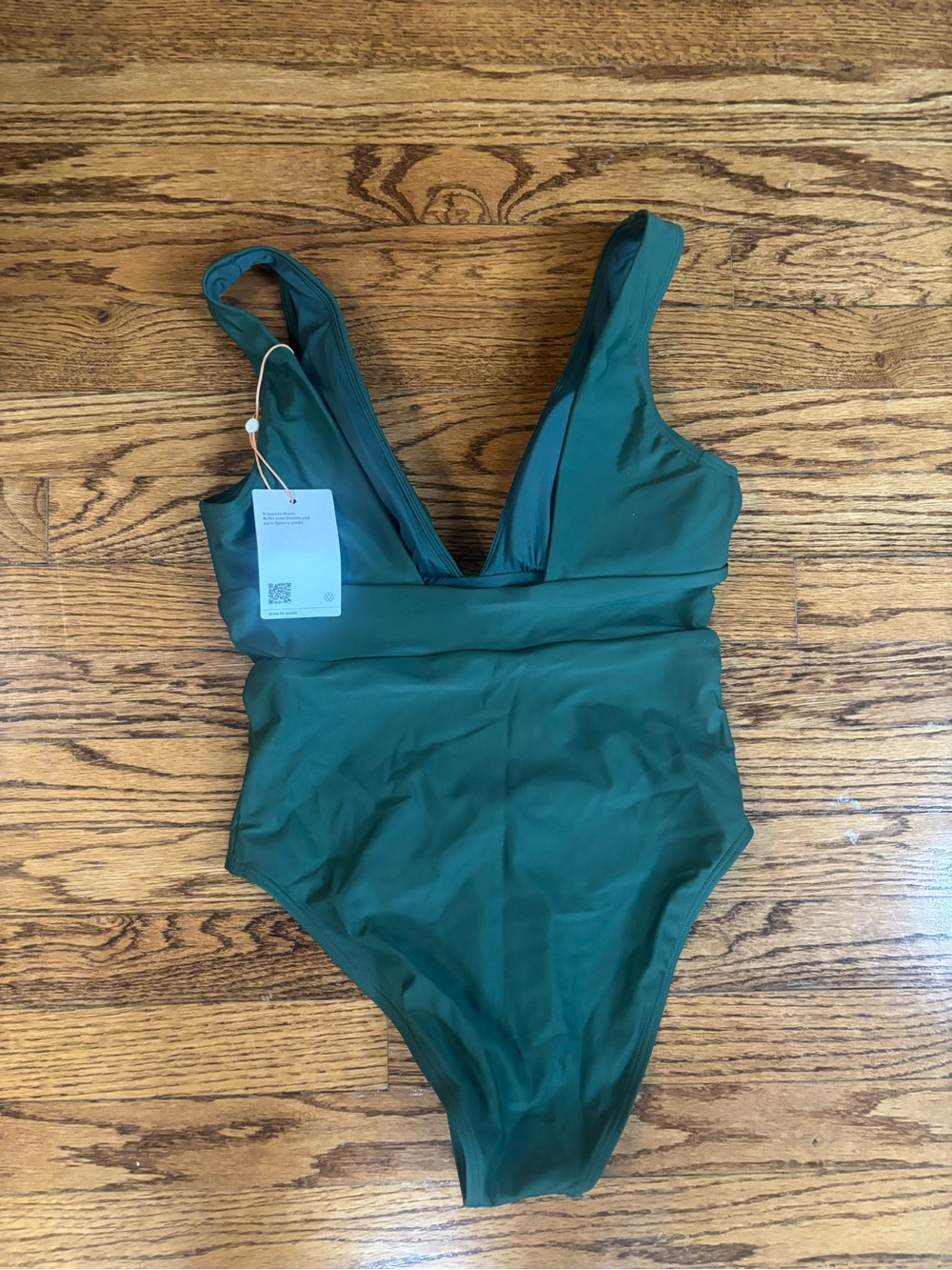 Quince Deep Green V-Neck One-Piece Swimsuit - Picture 4 of 5